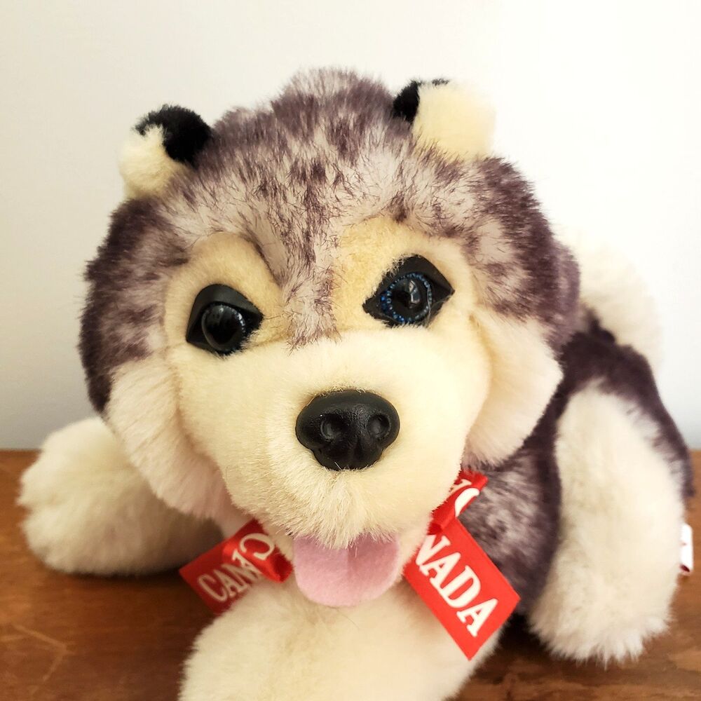 Wild Wonders Plush Puppy Dog Husky Laying Gray Cream Stuffed Blue Eyes 9" Canada